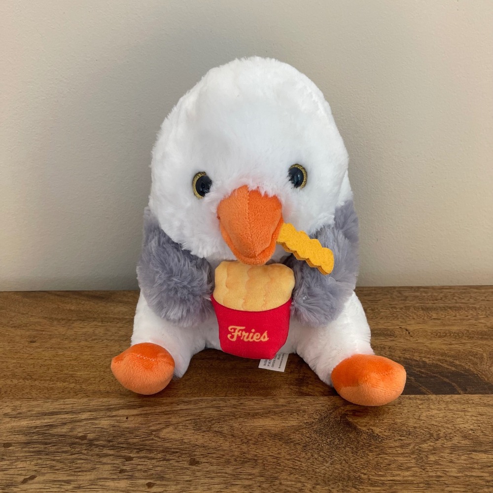 Nanco Kids 9in Seagull Plush White Grey French Fries Bird Stuffed Animal 02720